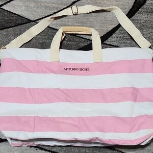 VINTAGE VICTORIA SECRET ICONIC SIGNATURE STRIPES WEEKENDER TRAVEL BAG